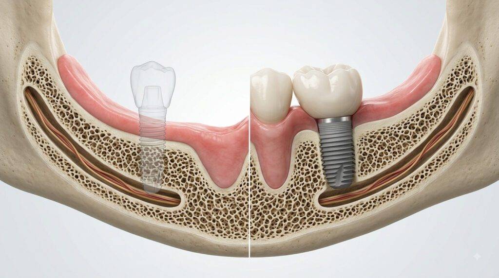 Implante dentário curto instalado em mandíbula com pouca altura óssea próximo ao canal mandibular
