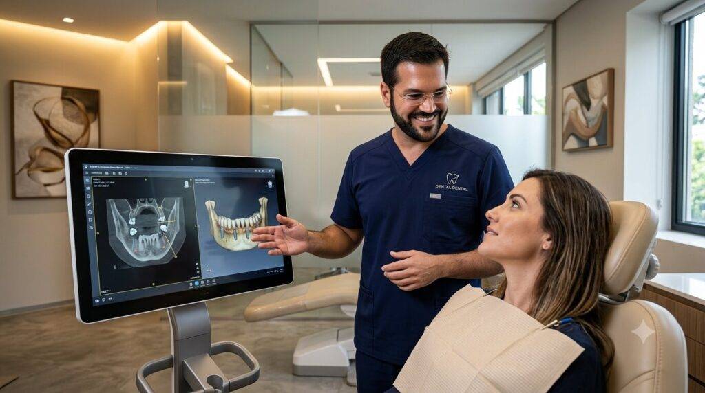 Dentista avaliando quem pode ou não fazer implante dentário